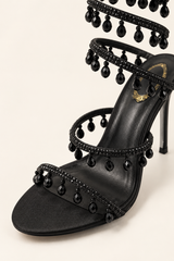Rhinestone Fringe Spiral Strap Sandals - Black - product view 4