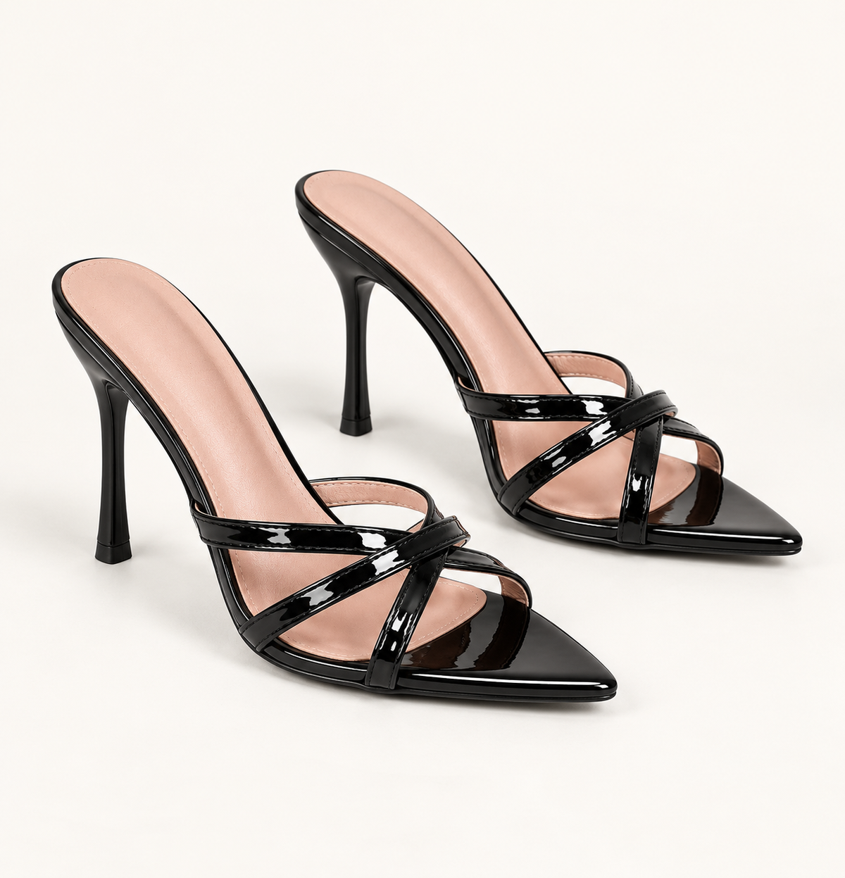 Pointed Toe Cross Strap Stiletto Sandals - Black - variant image
