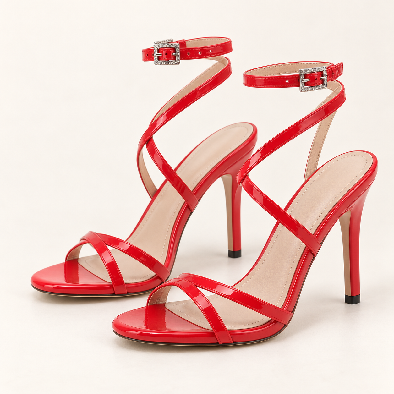 Pointed Toe Lace Up Stiletto Sandals - Flame Red - variant image