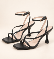 Minimal Ankle Strap Heel Sandals - Black - product view 1