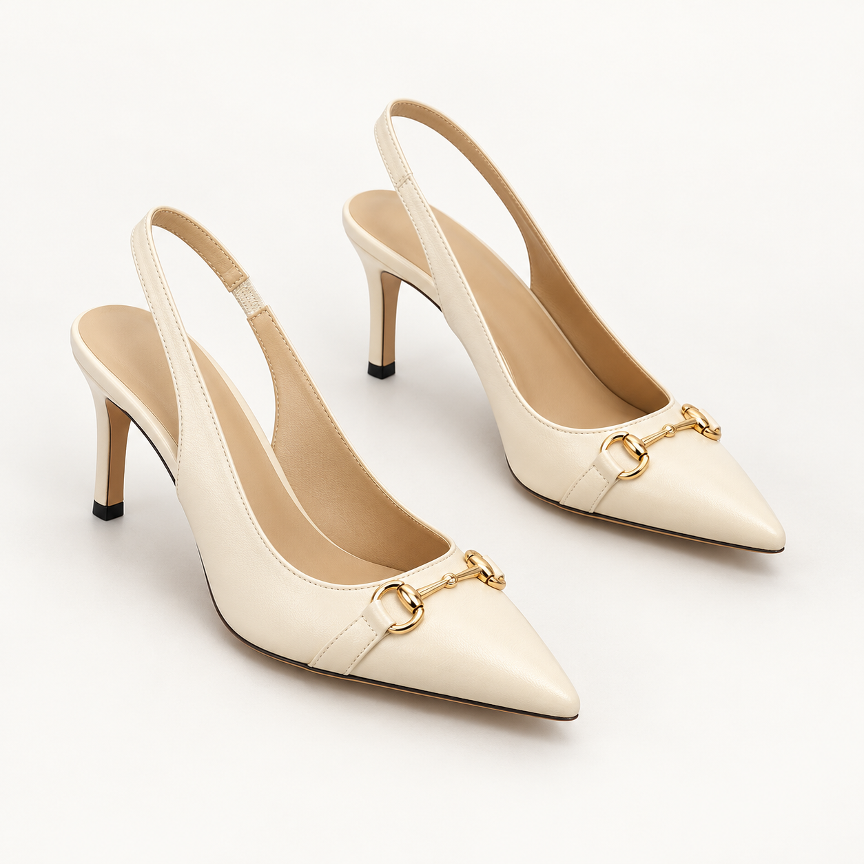 Horsebit Detail Pointed Toe Slingback Heels - Champagne - variant image