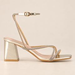 Metallic Multi Strap Block Heel Sandals - Gold - product view 2