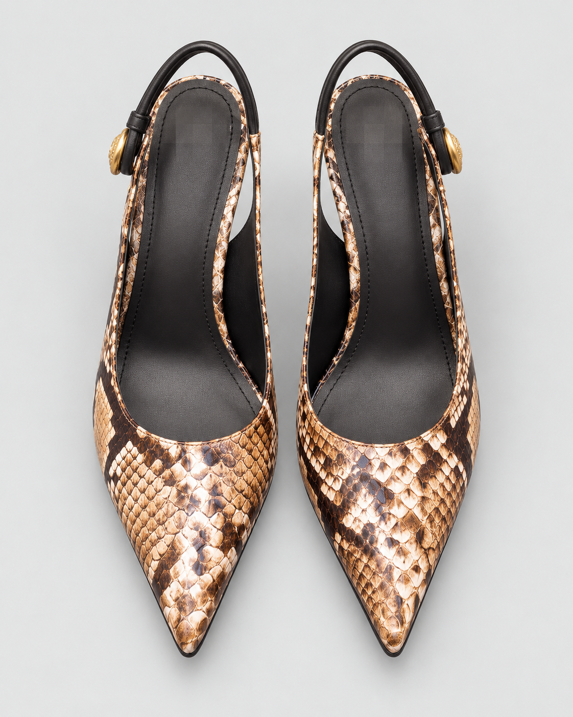 Snake Pattern Pointed Toe Slingback Heels - Dark Brown - product view 1