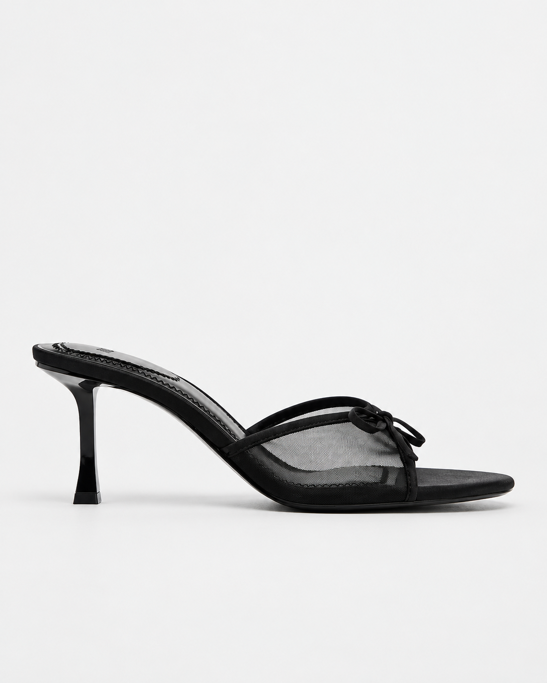 Bow Detail Mesh Heeled Mules - Black - product view 2