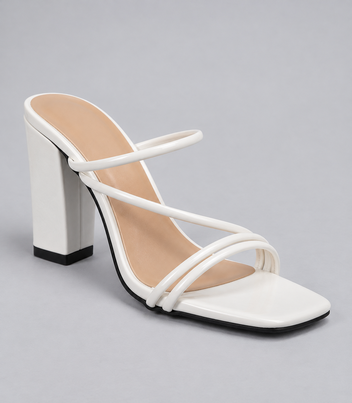 Cross Strap Block Heel Sandals - White - product view 3