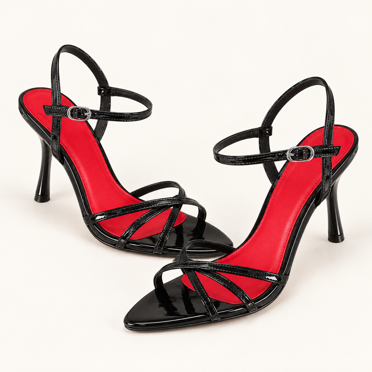 Metallic Buckle Strap Stiletto Sandals - Black - variant image