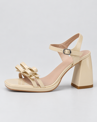 Double Bow Platform Block Heel Sandals - Pale Yellow - product view 2