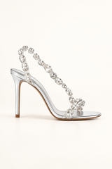 Gemstone Detail Clear Strap Stiletto Sandals - Silver - product view 2