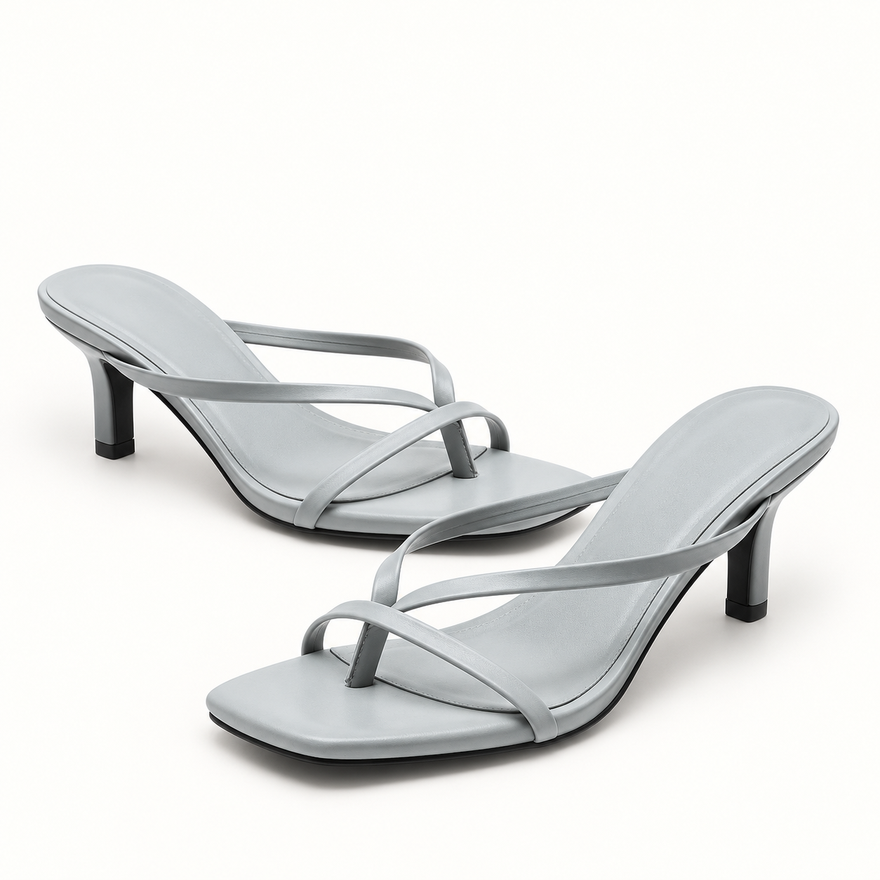 Square Toe Cross Strap Heeled Mules - Gray - variant image