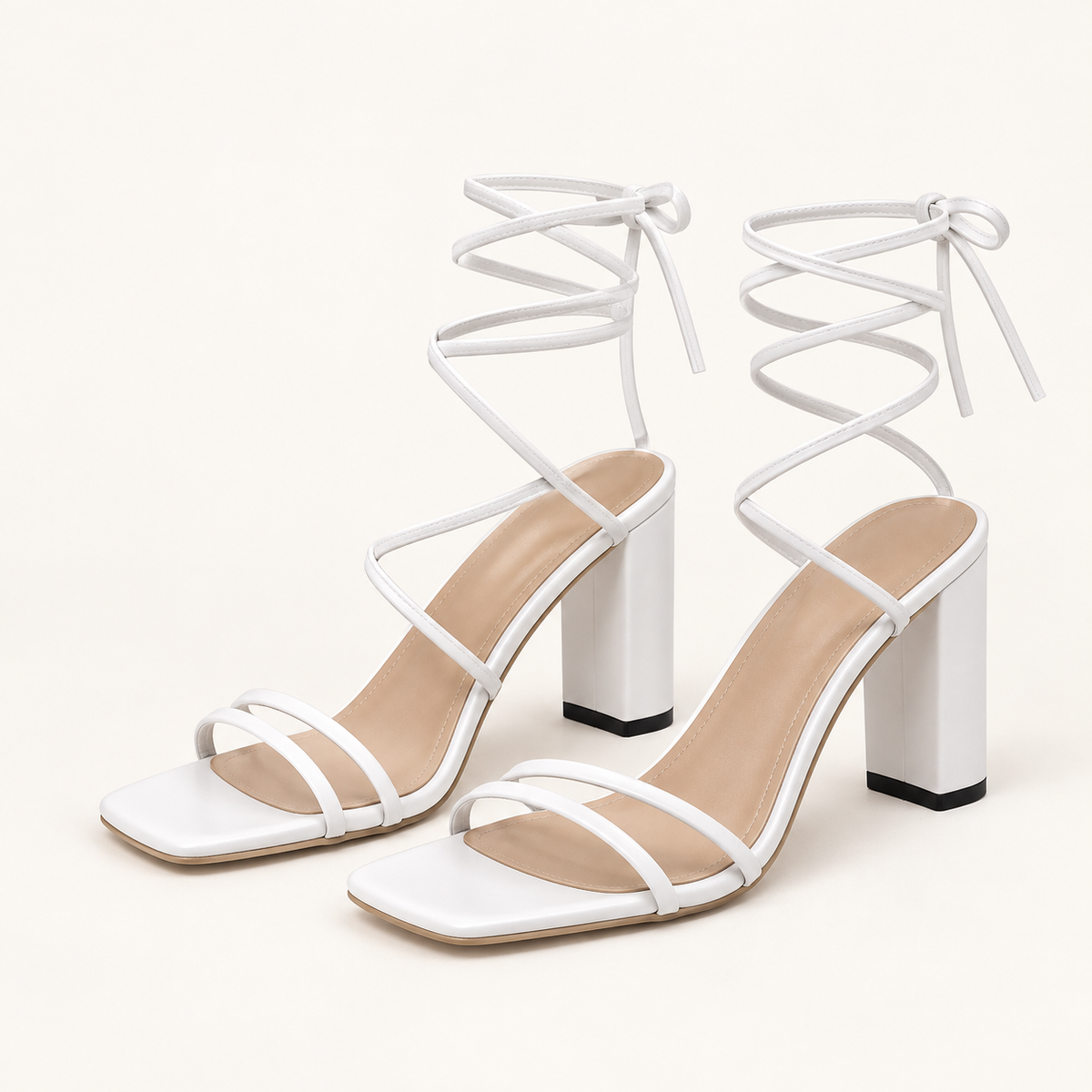 Cross Strap Lace Up Heel Sandals - White - variant image