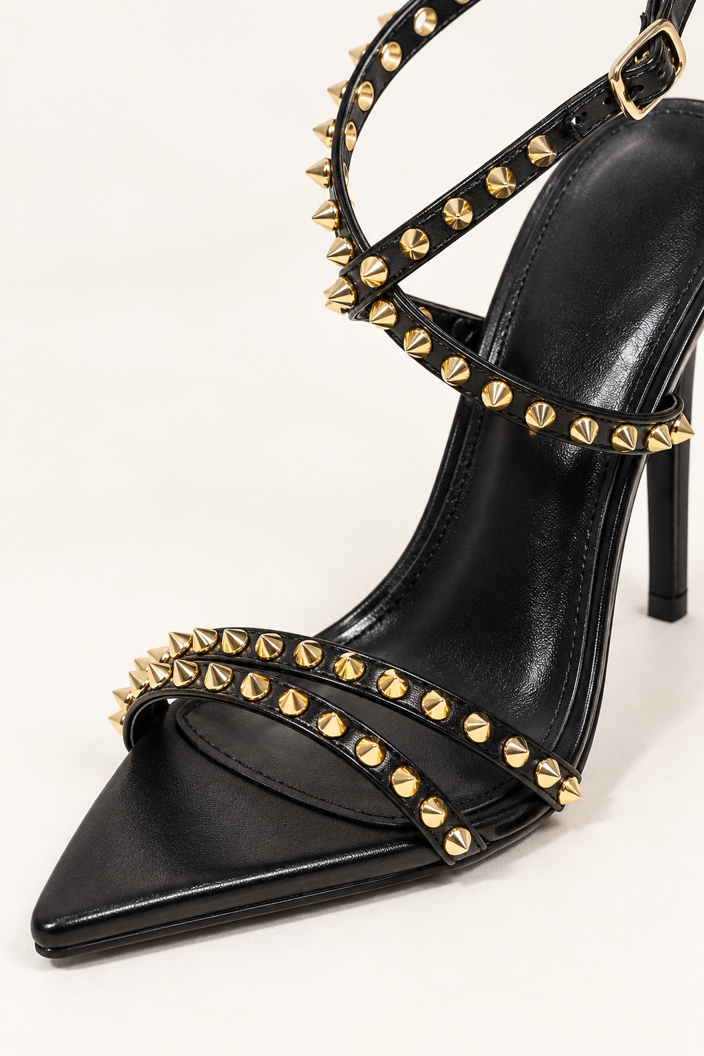 Studded Ankle Strap Stiletto Sandals - Black - product view 5