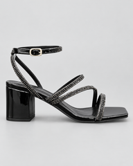 Slim Strap Open Toe Heeled Sandals - Black/PAT - product view 2
