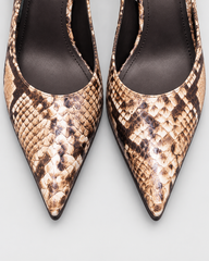 Snake Pattern Pointed Toe Slingback Heels - Dark Brown - product view 2
