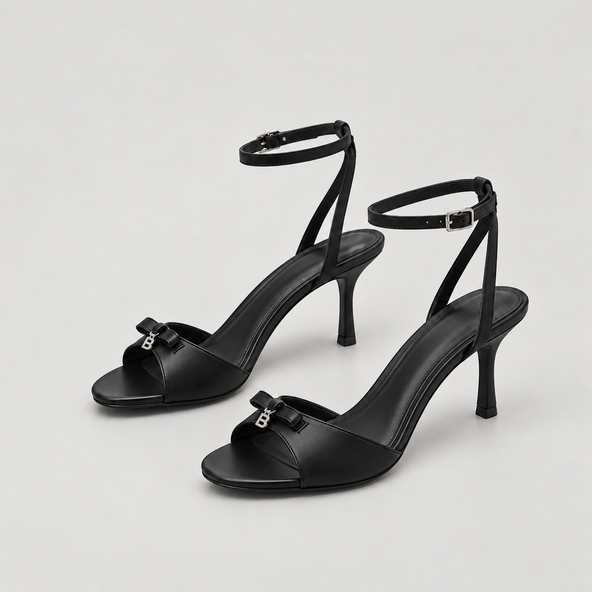 Bow Detail Lace Up Stiletto Sandals - Black (Sandals 7 cm) - variant image