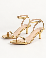 Metallic Ankle Strap Heeled Sandals - Gold - product view 1