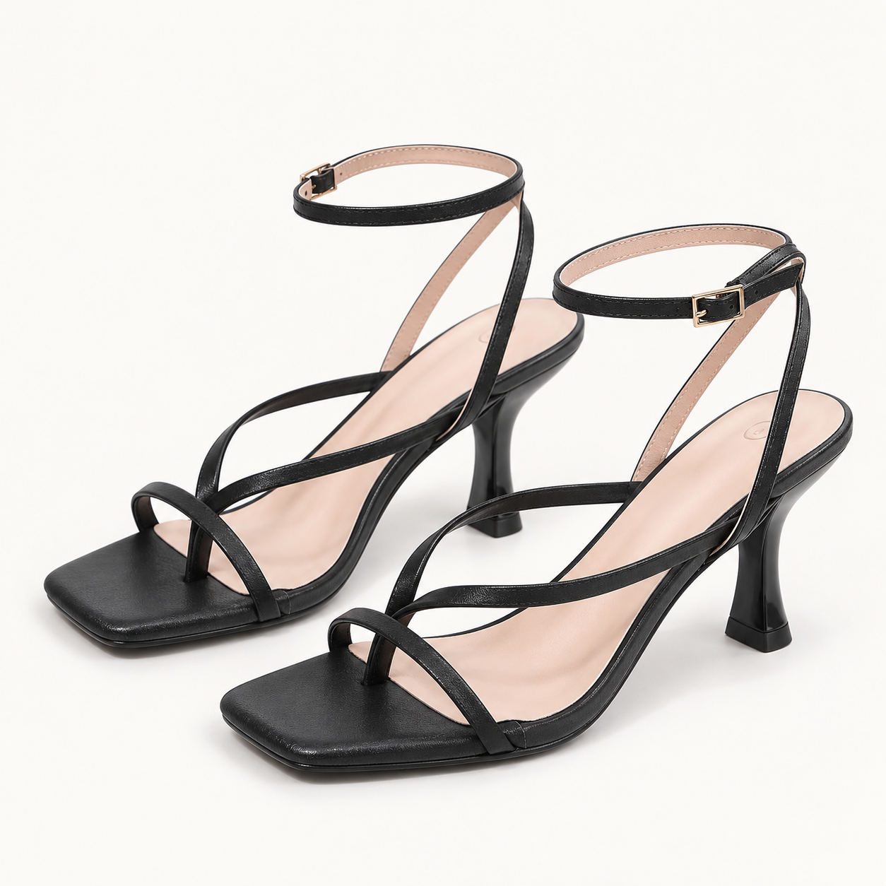 Minimal Ankle Strap Heel Sandals - Black - variant image
