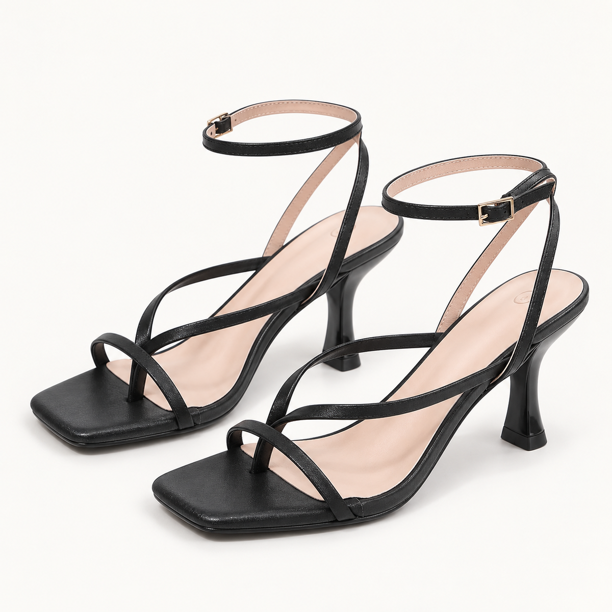 Minimal Ankle Strap Heel Sandals - Black - variant image