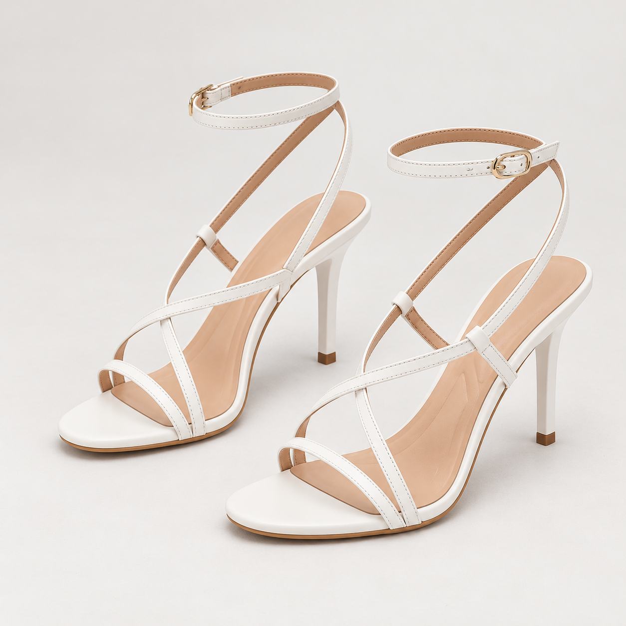 Cross Strap Ankle Tie Stiletto Sandals - White - variant image