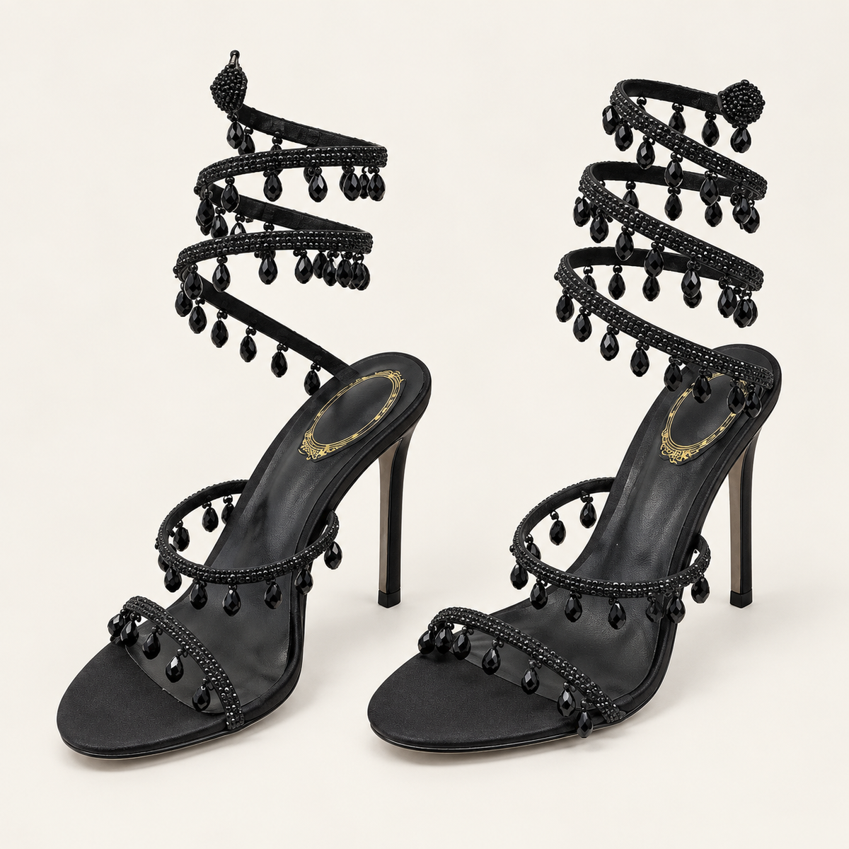 Rhinestone Fringe Spiral Strap Sandals - Black - variant image