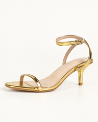 Metallic Ankle Strap Heeled Sandals - Gold - product view 2