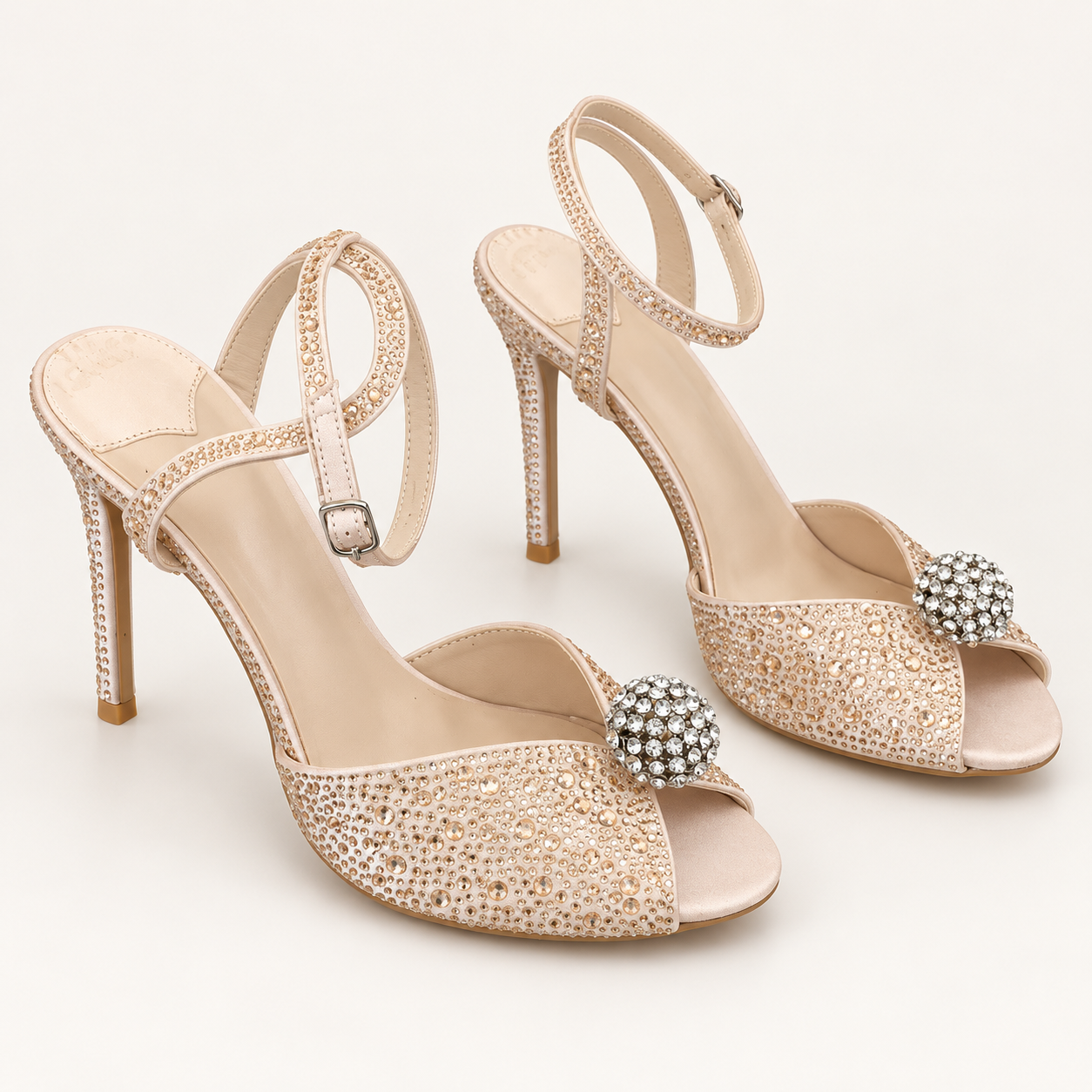 Sparkling Double Strap Heeled Sandals - Champagne - variant image