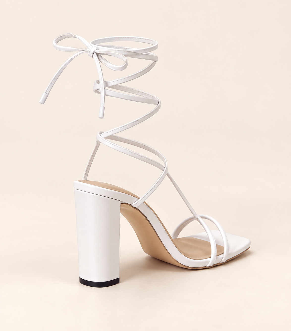 Cross Strap Lace Up Heel Sandals - White - product view 4