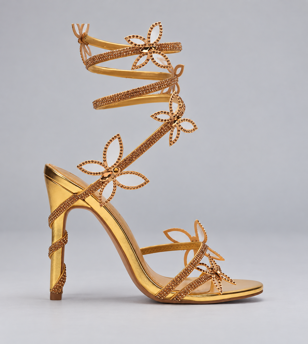 Rhinestone Butterfly Wrap Strap Sandals - Gold - product view 2