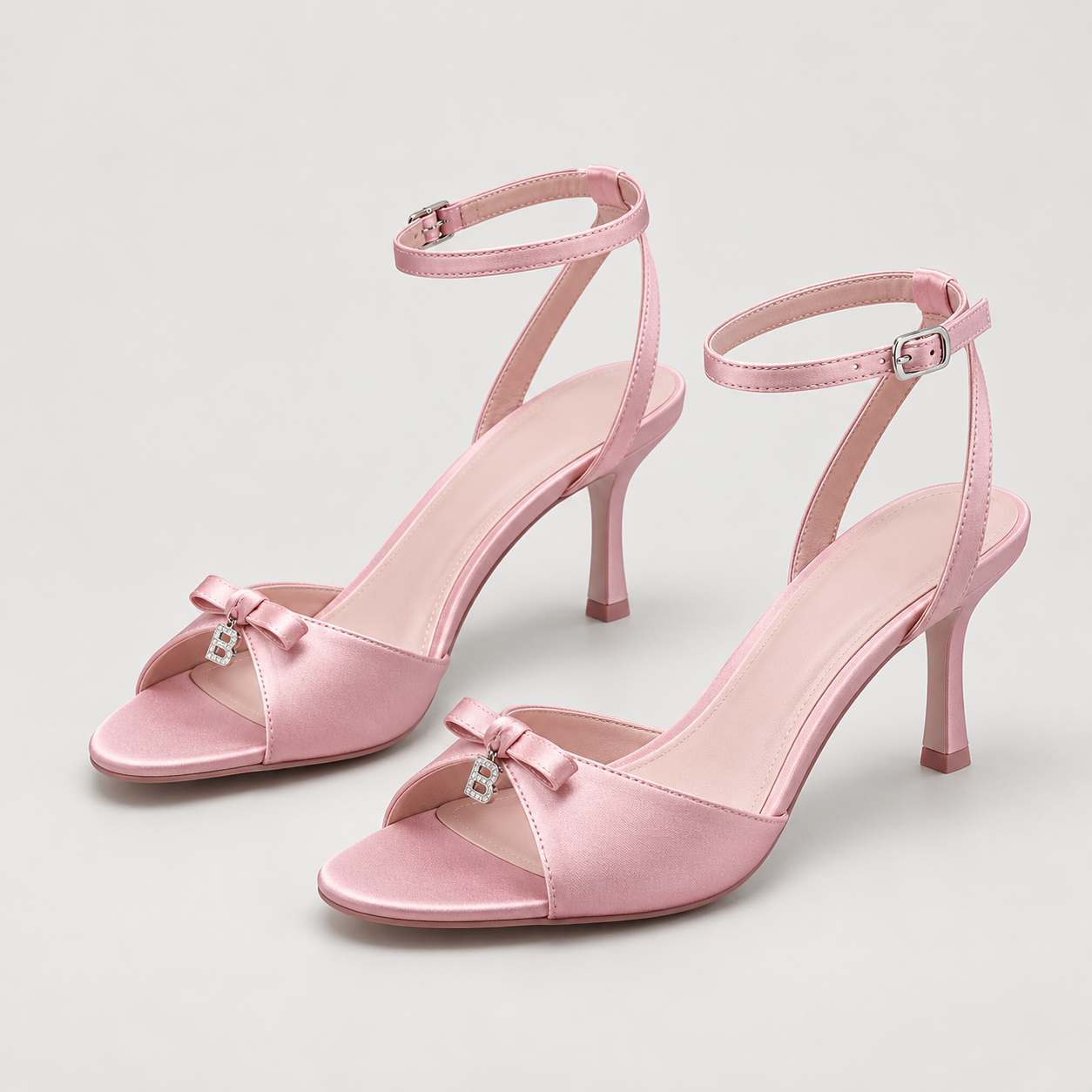 Bow Detail Lace Up Stiletto Sandals - Pink (Sandals 7 cm) - variant image