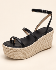 Buckle Strap Platform Wedge Sandals - Black - product view 3