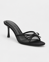 Bow Detail Mesh Heeled Mules - Black - product view 3