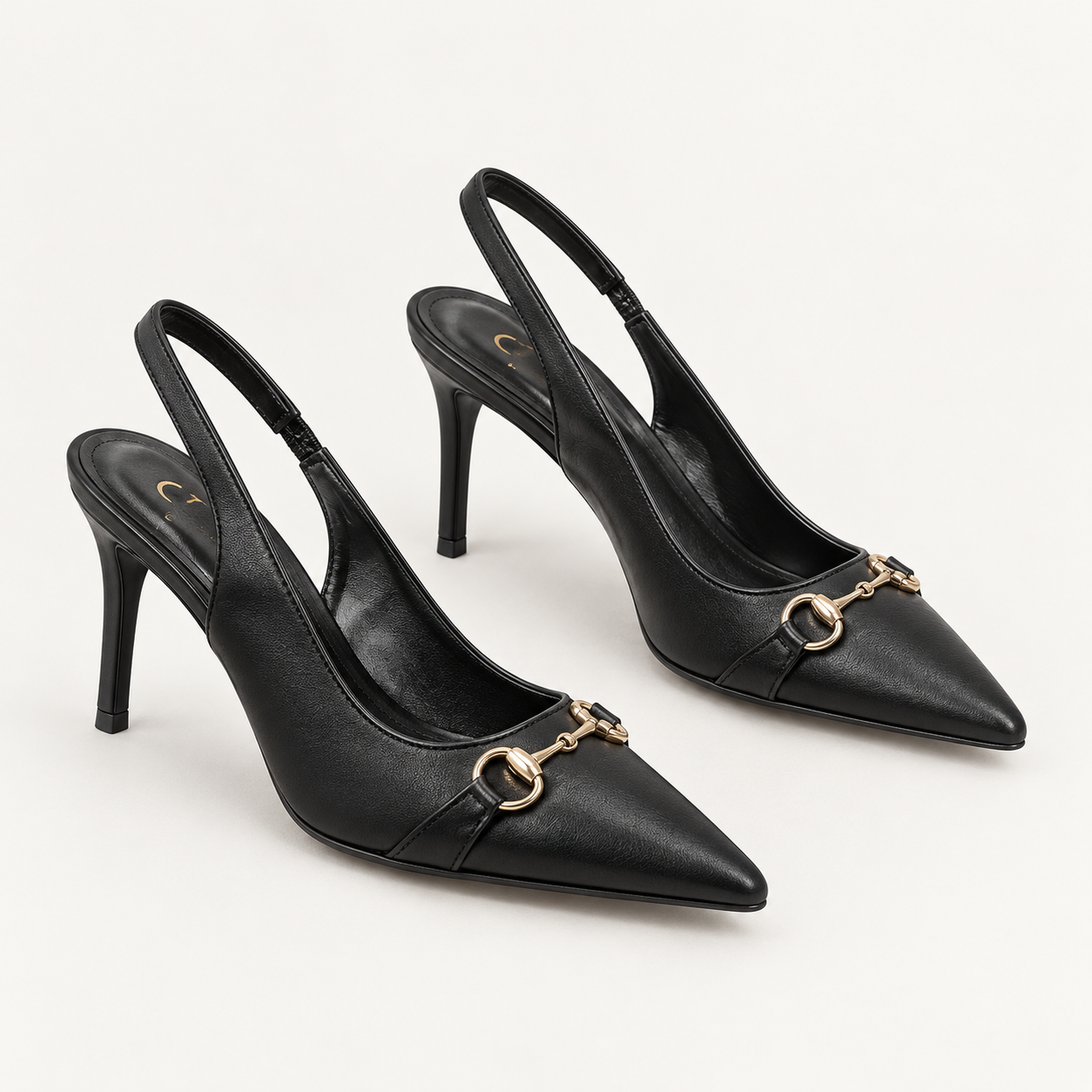 Horsebit Detail Pointed Toe Slingback Heels - Smooth Finish - variant image