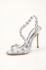 Gemstone Detail Clear Strap Stiletto Sandals - Silver - product view 3