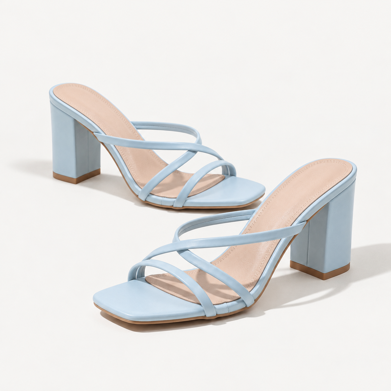 Cross Strap Heeled Slide Sandals - Light Blue - variant image