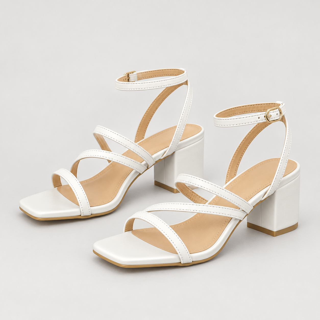 Slim Strap Open Toe Heeled Sandals - White/PU - variant image