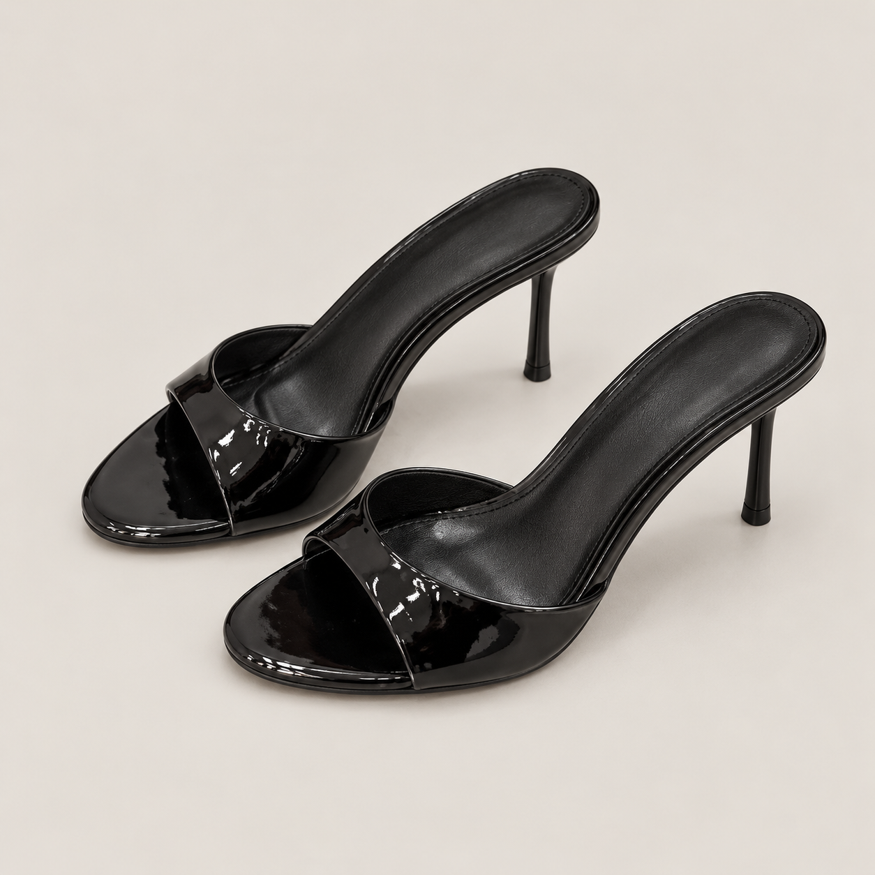 Wide Strap Stiletto Mule Sandals - Black - variant image
