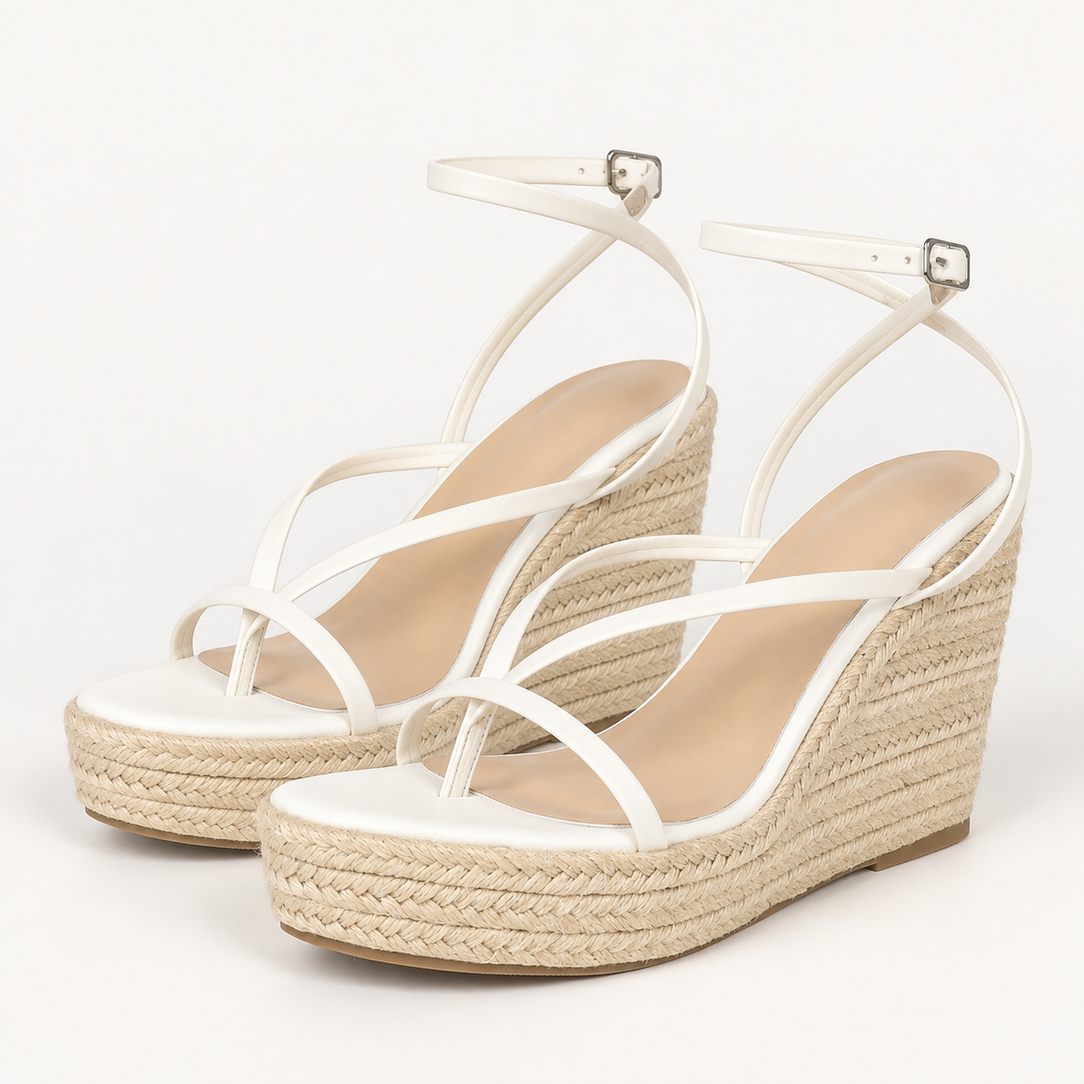Woven Look Platform Wedge Sandals - White - variant image