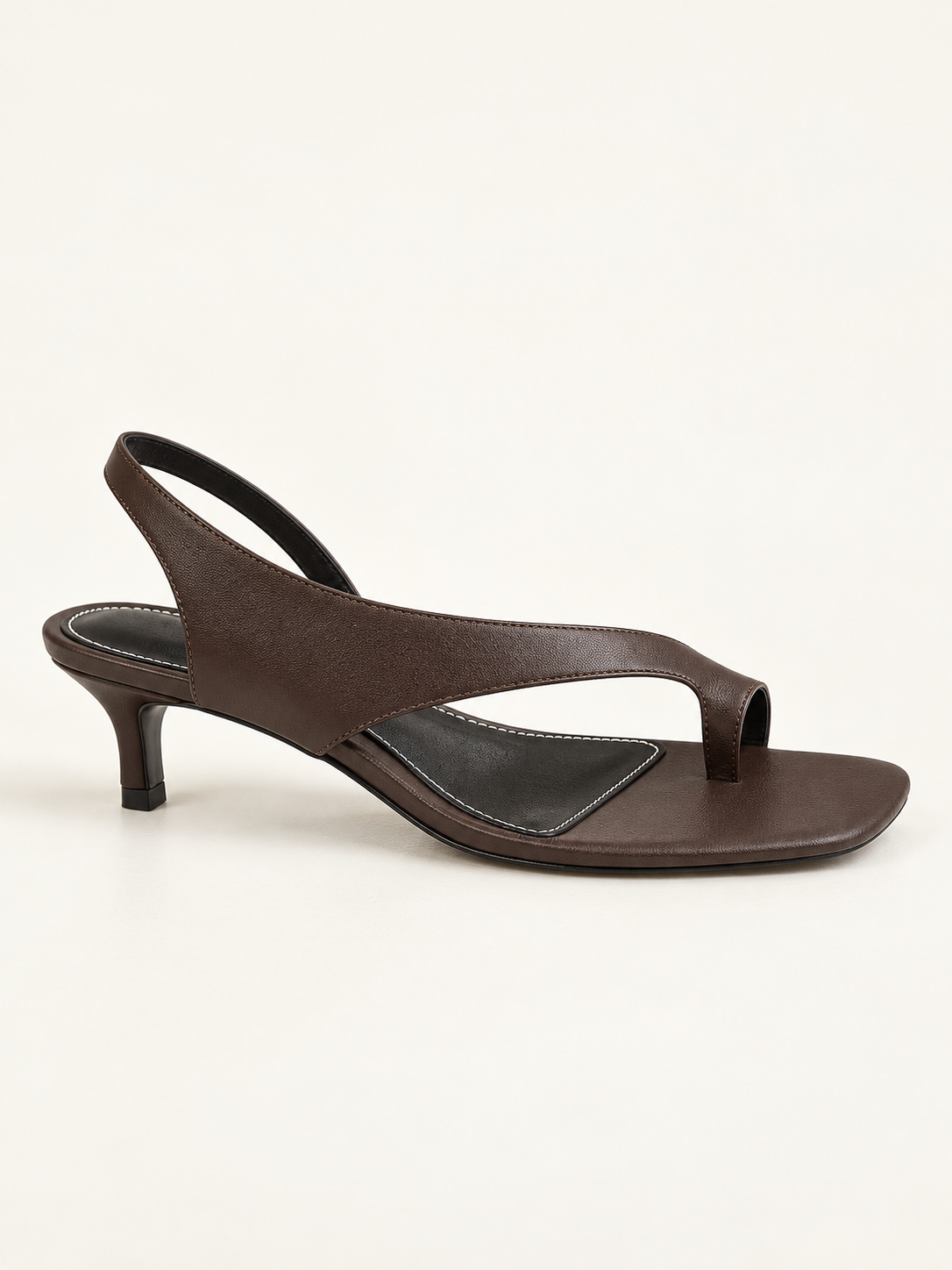 Asymmetric Thong Slide Sandals - Coffee Mid Heel - product view 2