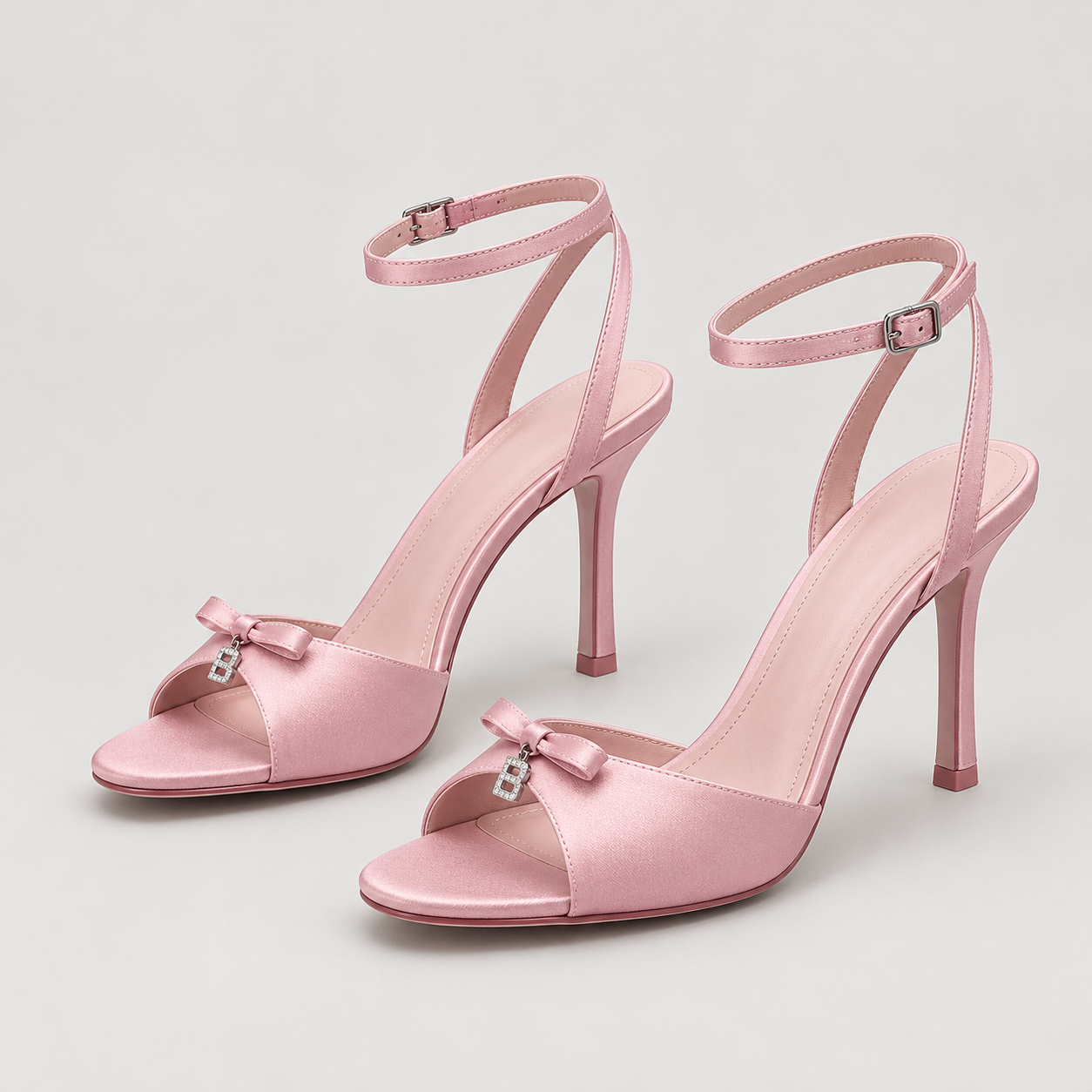 Bow Detail Lace Up Stiletto Sandals - Pink (Sandals 9 cm) - variant image