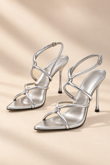 Metallic Cross Strap Stiletto Sandals - Silver - product view 1