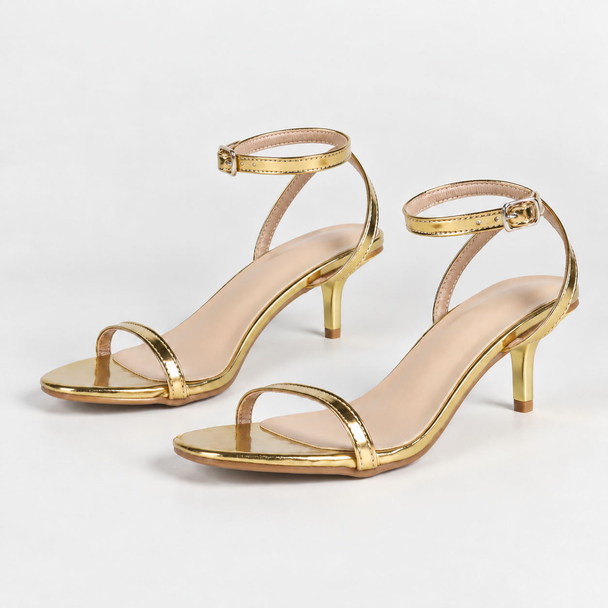 Metallic Ankle Strap Heeled Sandals - Gold - variant image