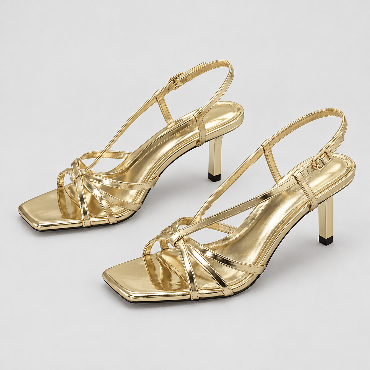 Slim Strap Square Toe Stiletto Sandals - Gold - variant image