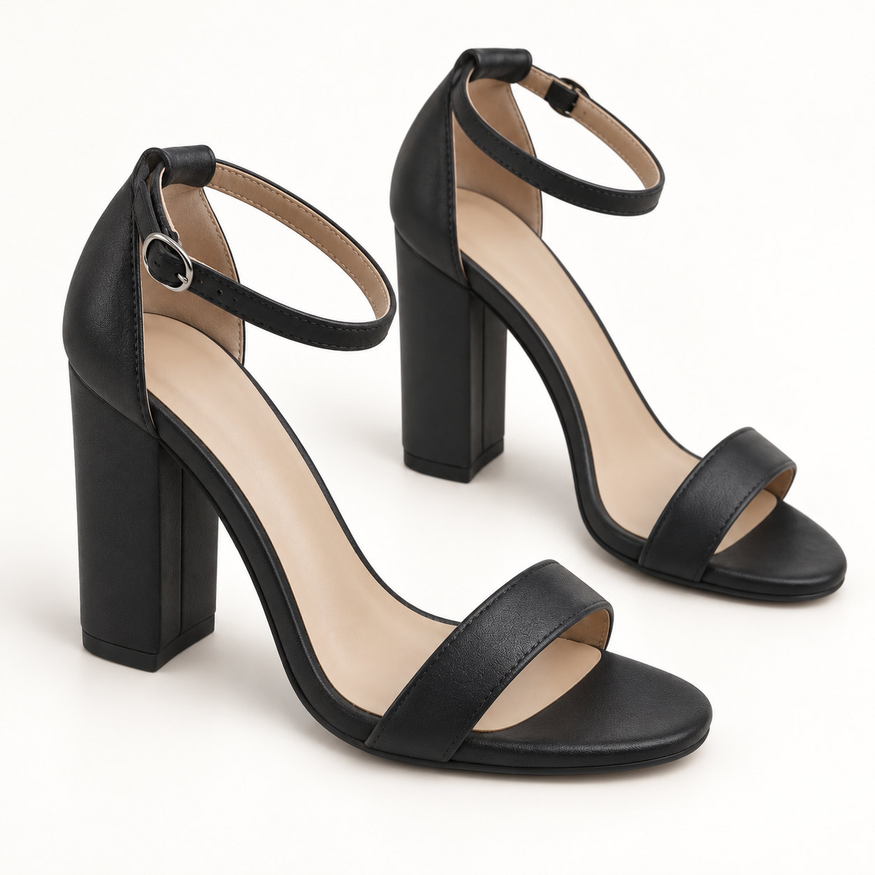Ankle Strap Block Heel Sandals - Black PU 402 - variant image