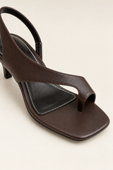 Asymmetric Thong Slide Sandals - Coffee Mid Heel - product view 4