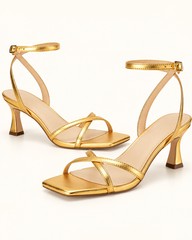 Metallic Cross Strap Stiletto Sandals - Gold - product view 1
