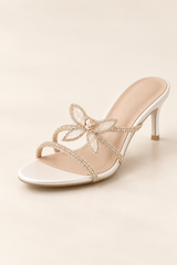 Rhinestone Flower Heeled Mules - White 6 cm - product view 3