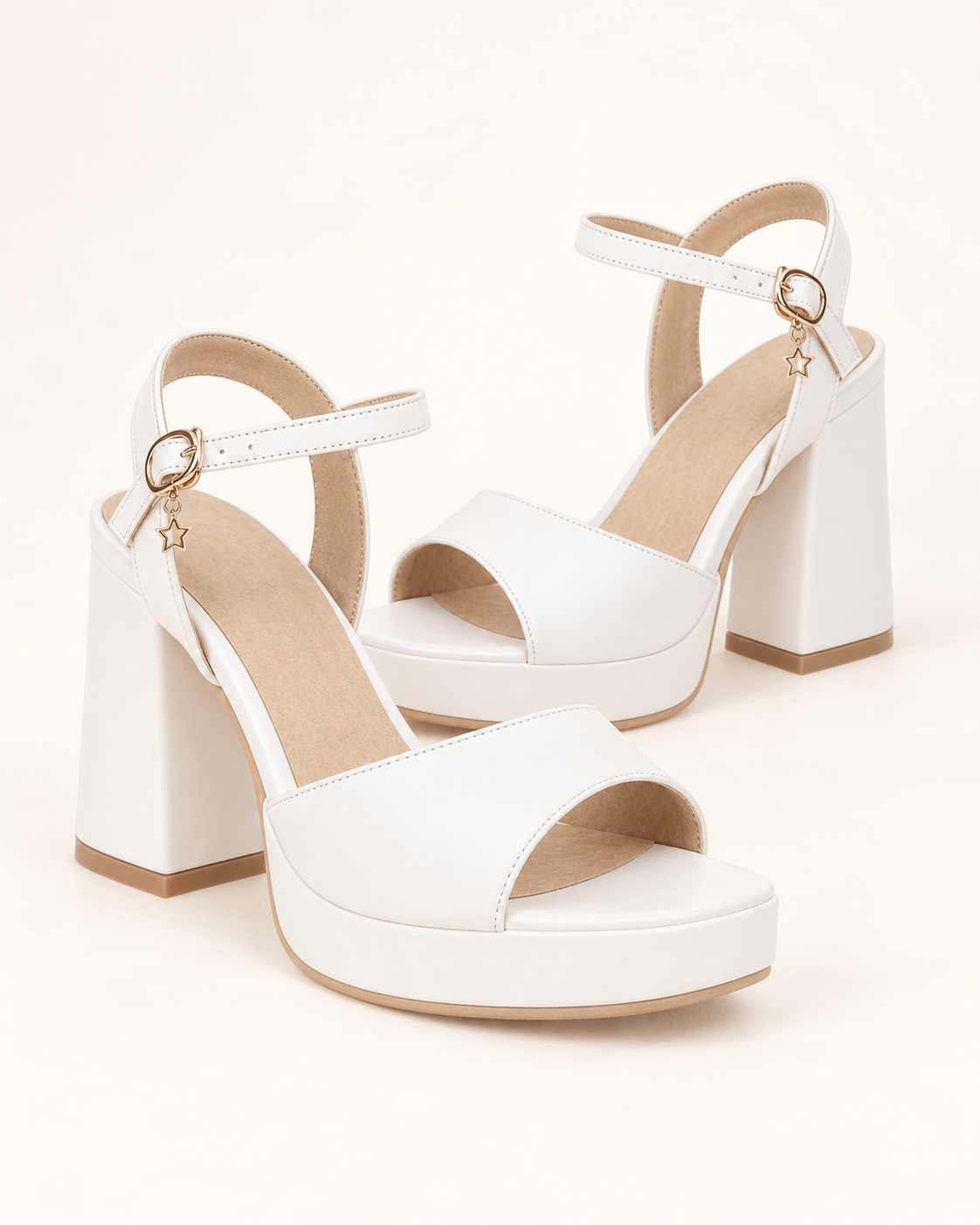 Ankle Strap Platform Block Heel Sandals - White - variant image