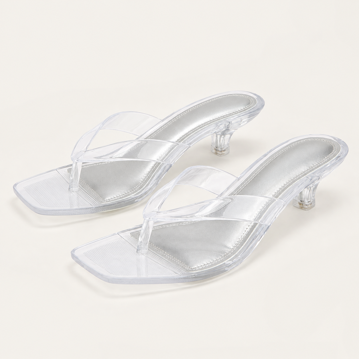 Jelly Thong Kitten Heel Sandals - Clear - variant image