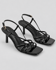 Slim Strap Square Toe Stiletto Sandals - Black - product view 1