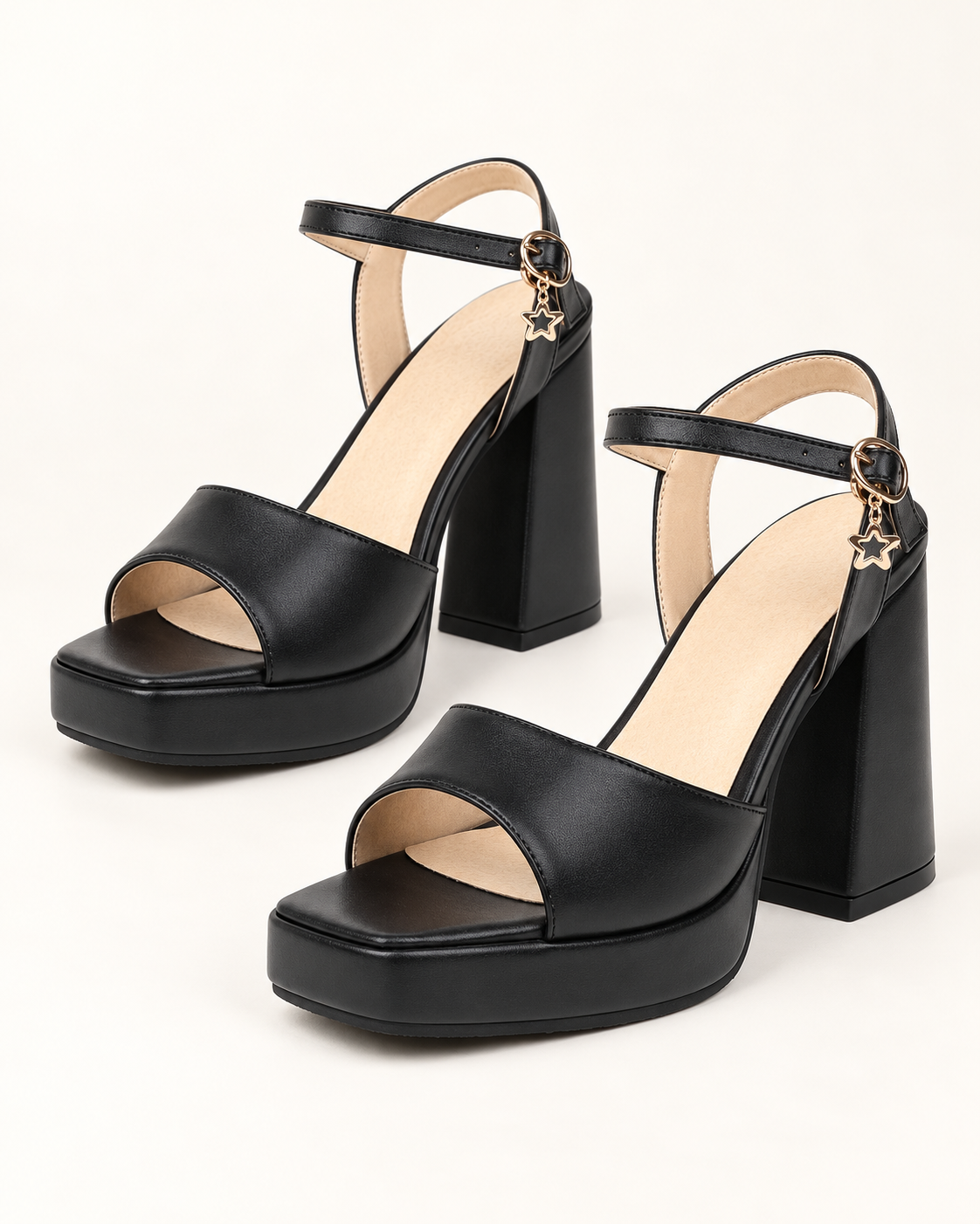 Ankle Strap Platform Block Heel Sandals - Black - variant image