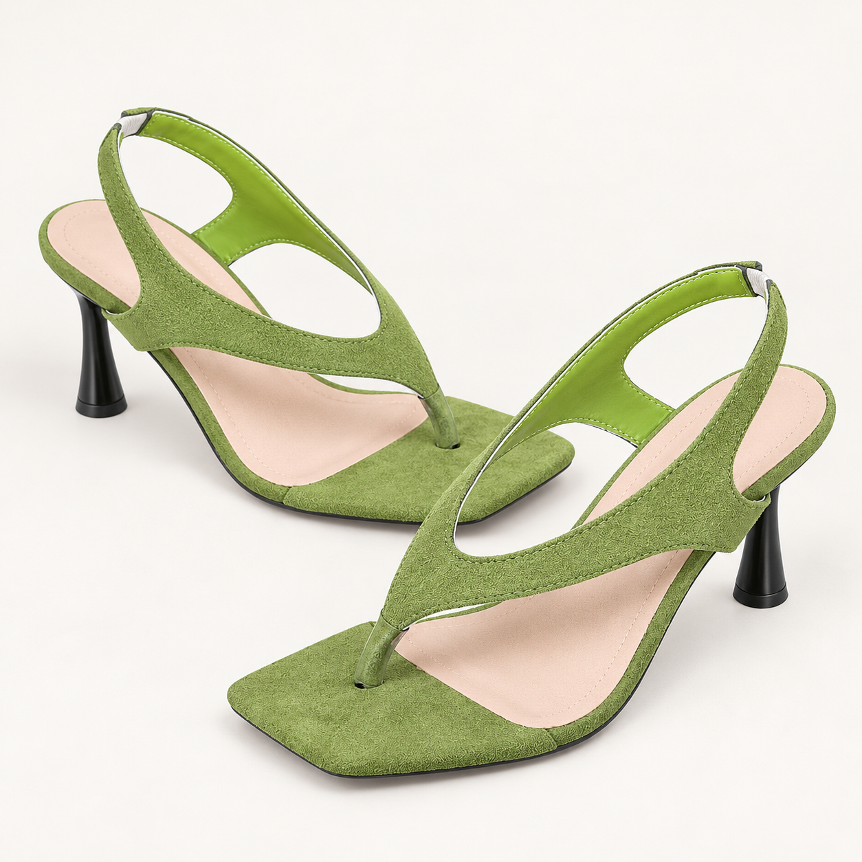 Square Toe Thong Slingback Heels - Green - variant image